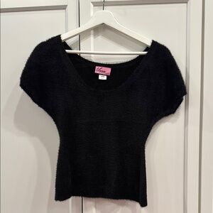 Vixen by Mitcheline Pitt Black Fuzzy Knit Top